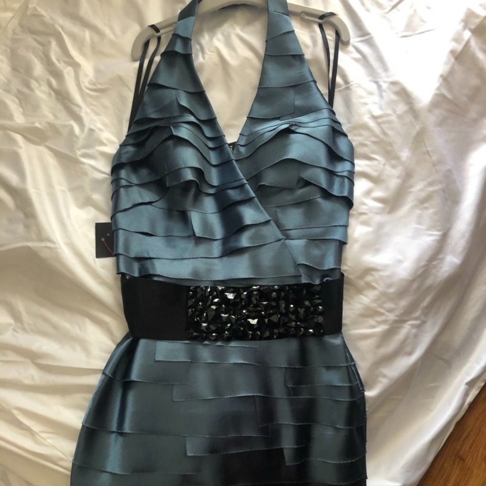 Bebe Dark Blue Cocktail Dress with Studded Belt